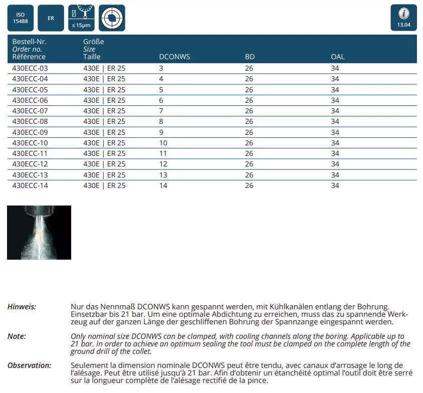 Spannzangen mit Kühlkanälen entlang der Bohrung ISO 15488 B (DIN 6499 B) | ER System