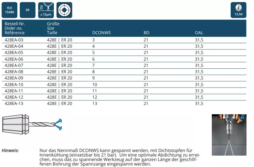 Spannzangen mit Abdichtung für IK - ISO 15488 B (DIN 6499 B) | ER System