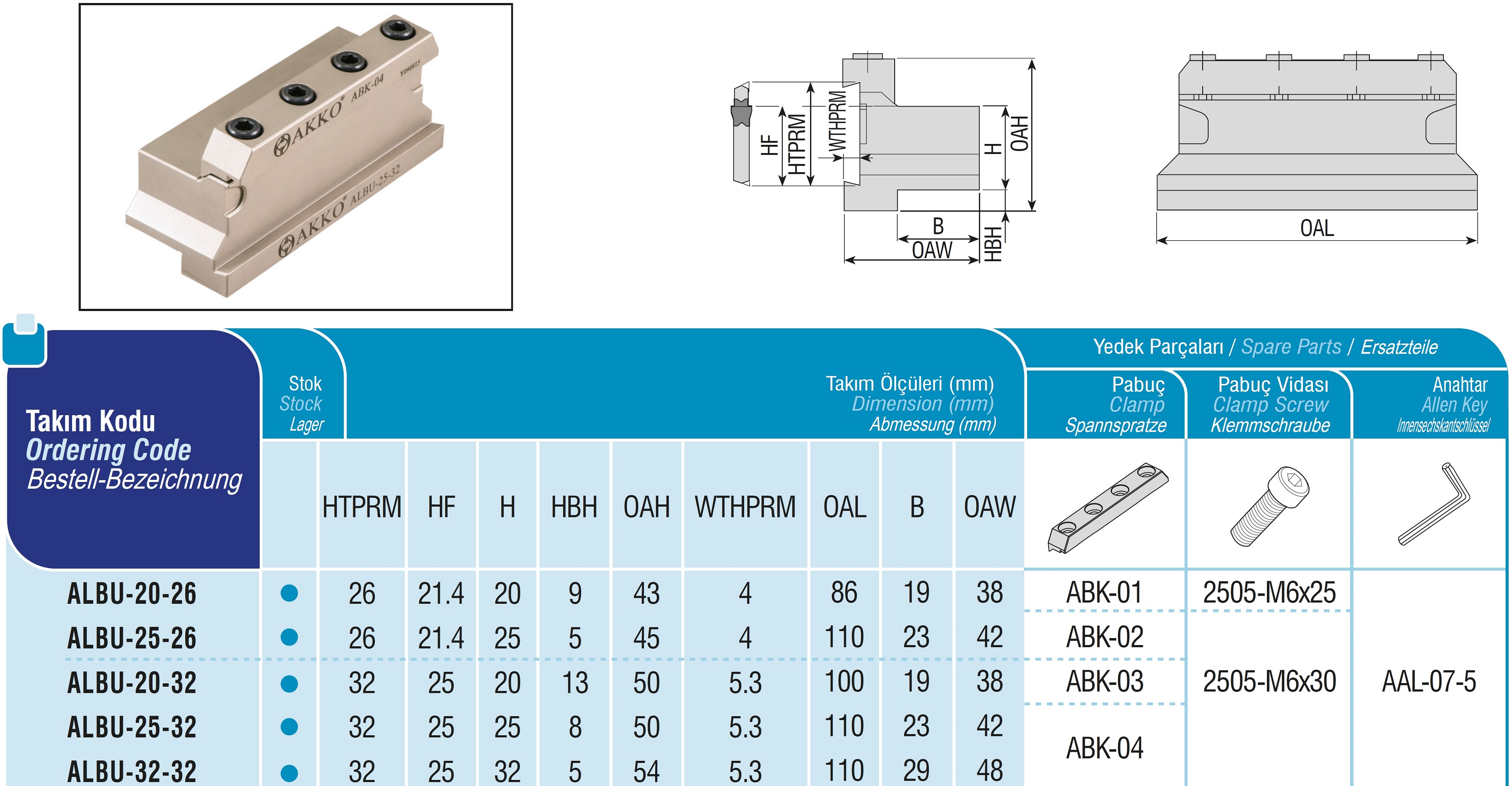 AKKO-Spannblock für Stechschwert mit Schwerthöhe 26 mm, Spannschafthöhe 25 mm