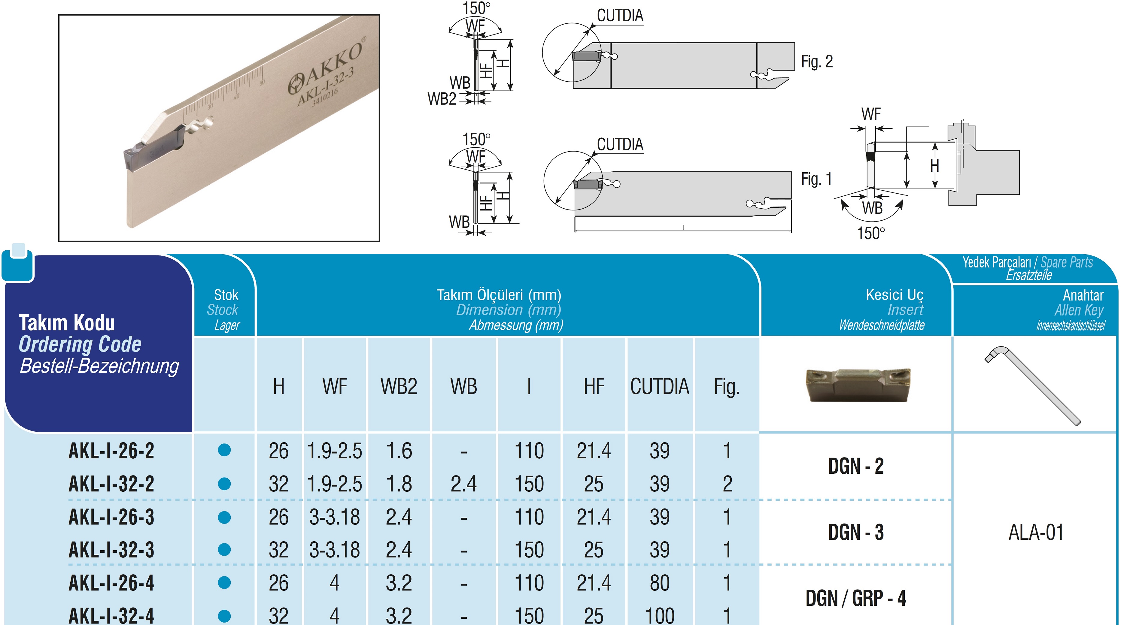 AKKO-Stechschwert mit Höhe 26 mm, kompatibel mit Iscar DGN / GRP 4