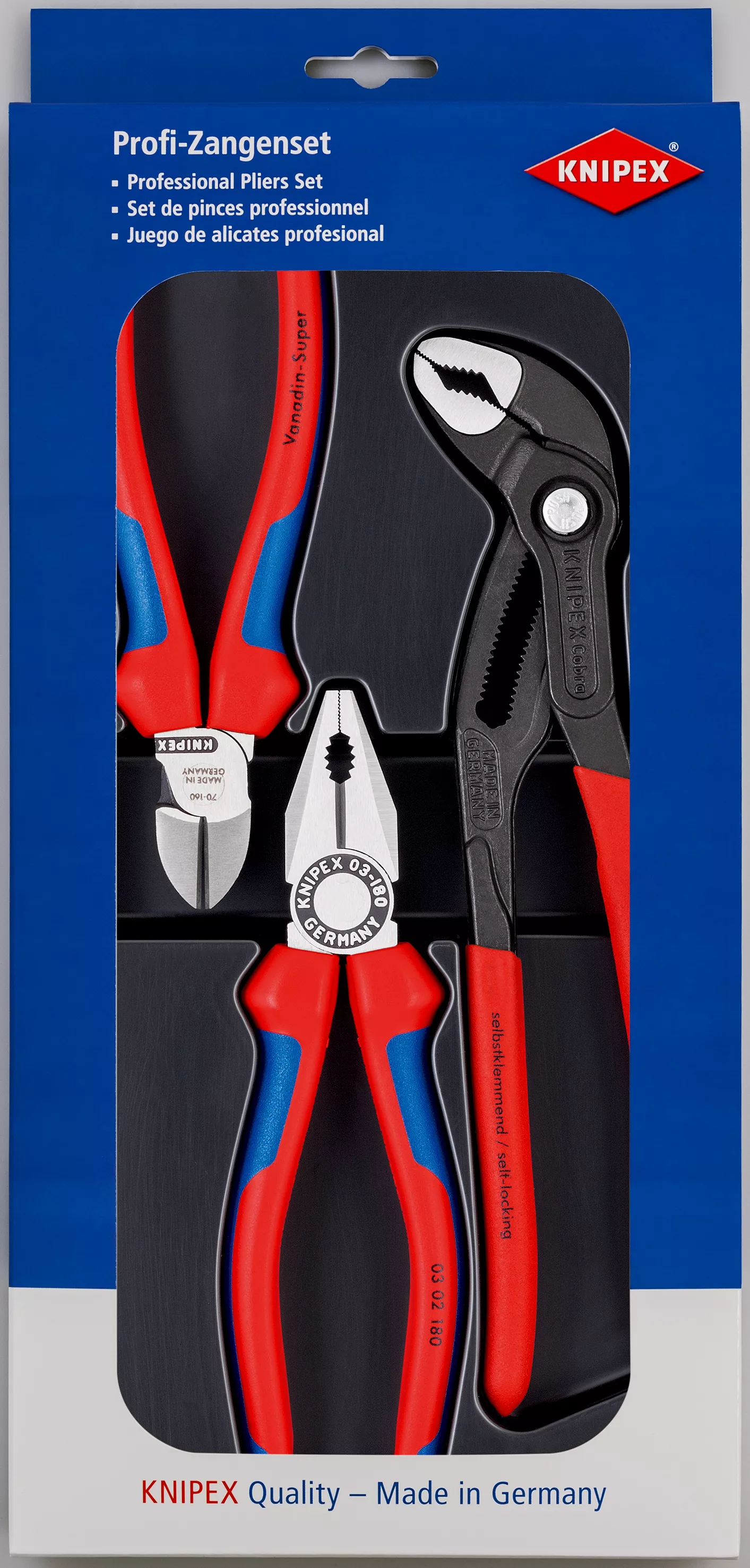 KNIPEX 00 20 09 V01 Bestseller-Paket 1 x 03 02 180, 1 x 70 02 160, 1 x 87 01 250