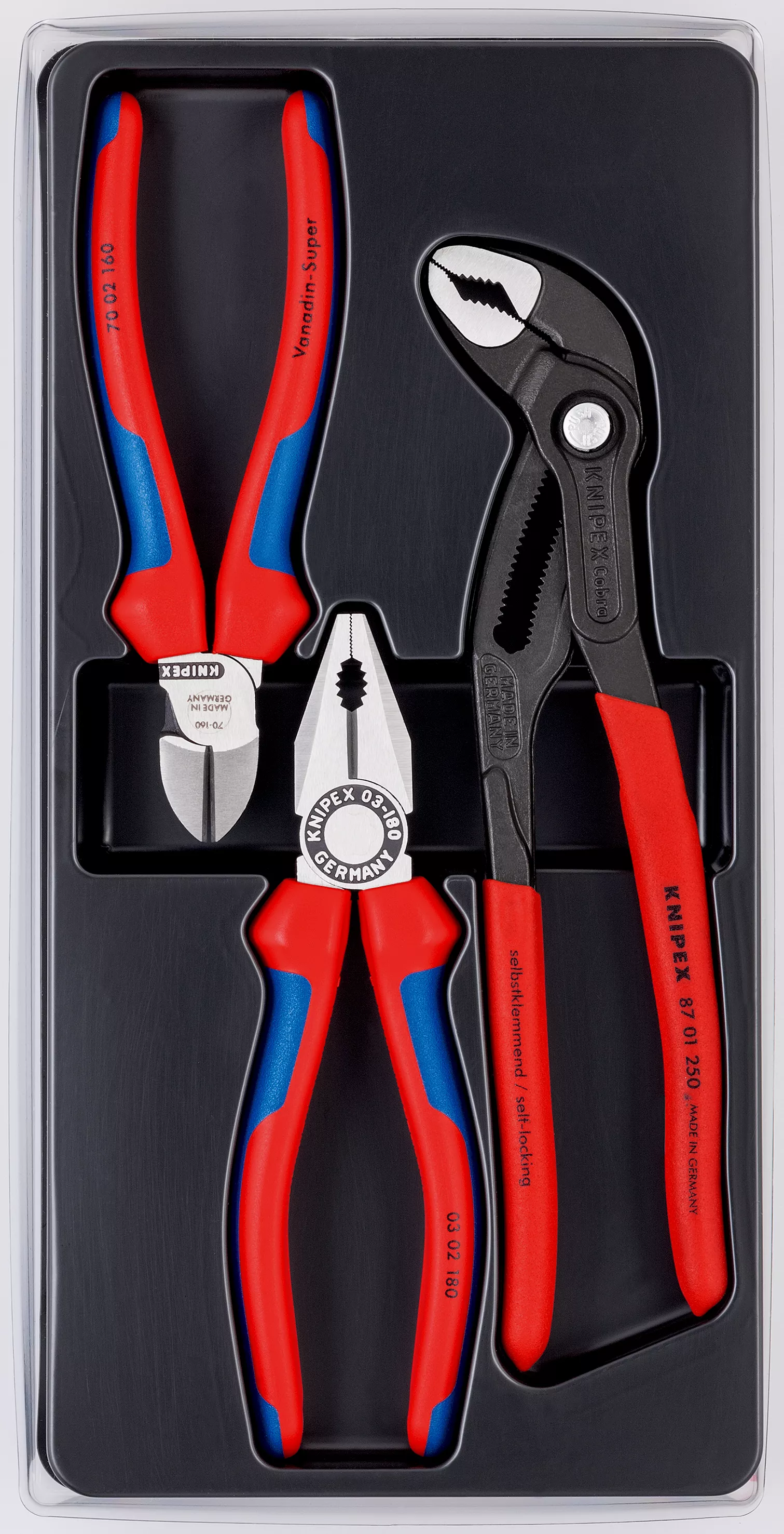 KNIPEX 00 20 09 V01 Bestseller-Paket 1 x 03 02 180, 1 x 70 02 160, 1 x 87 01 250