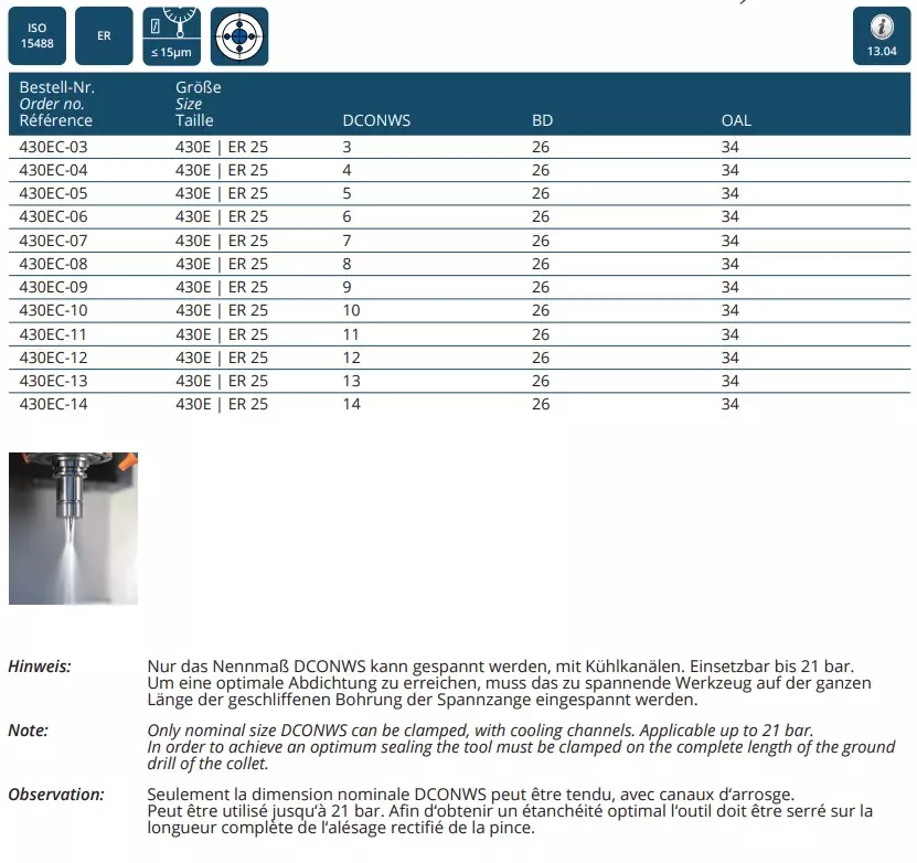Spannzangen mit Kühlkanalbohrungen ISO 15488 B (DIN 6499 B) | ER System