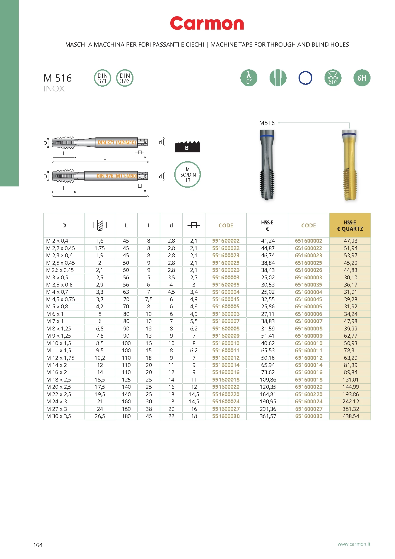 Carmon M 516 Maschinengewindebohrer M 30 x 3,5, HSS-E Quartz