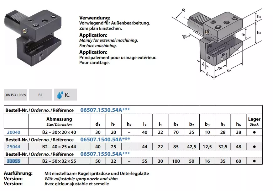 Radial-Werkzeughalter Form B2 links, kurz, IK