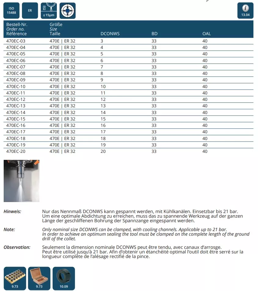 Spannzangen mit Dichtstopfen und Kühkanalbohrungen ISO 15488 B (DIN 6499 B) | ER System
