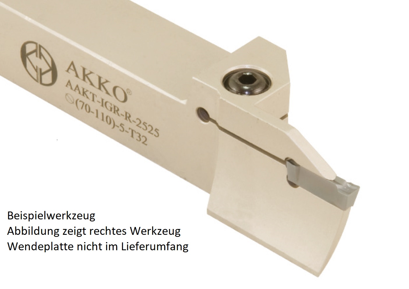 AKKO-Axial-Stechhalter, kompatibel mit Iscar-Stechplatte DGN / GRP-5
Schaft-ø 25x25, Einstechbereich ø 70 - ø 110 mm, links